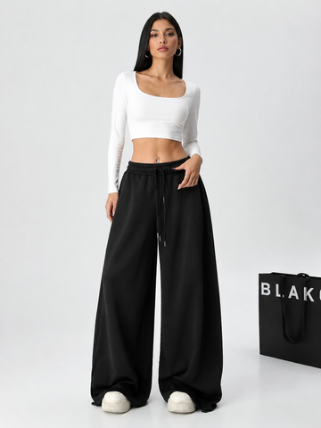 EVERYDAY WIDE-LEG PANTS BLACK