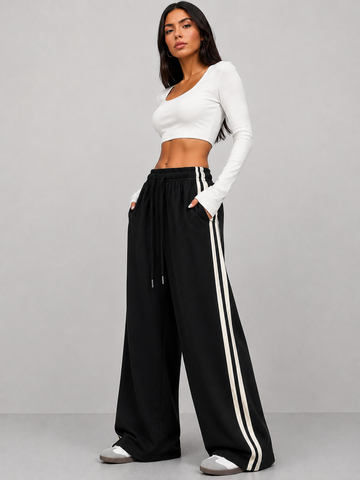 STRIPE THEORY WIDE-LEG PANTS BLACK