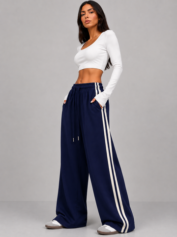 STRIPE THEORY WIDE-LEG PANTS BLUE