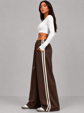 STRIPE THEORY WIDE-LEG PANTS BROWN