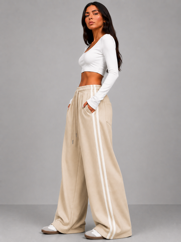 STRIPE THEORY WIDE-LEG PANTS BEIGE