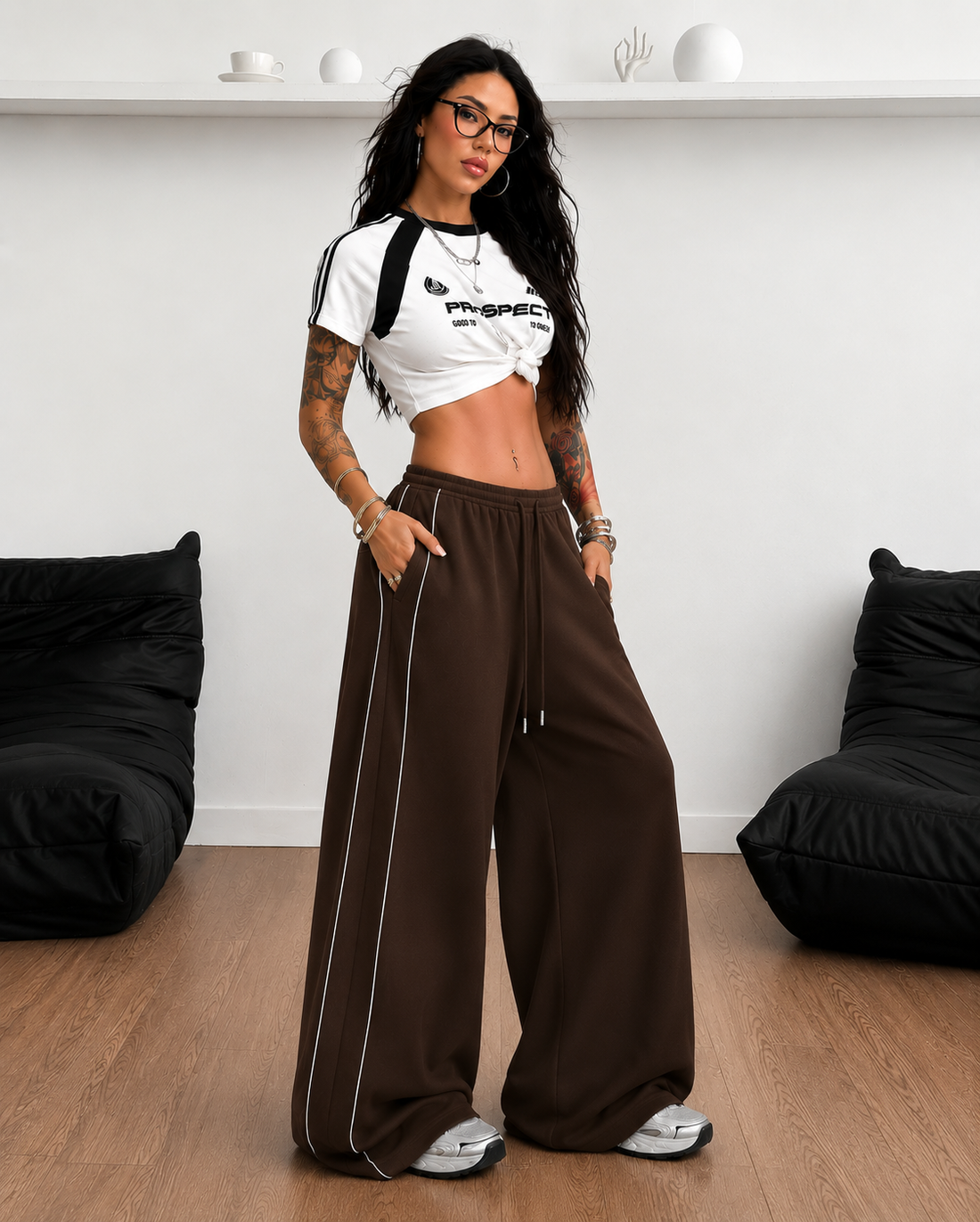 ON REPEAT WIDE-LEG PANTS BROWN