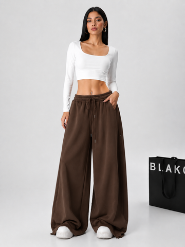 EVERYDAY WIDE-LEG PANTS BROWN