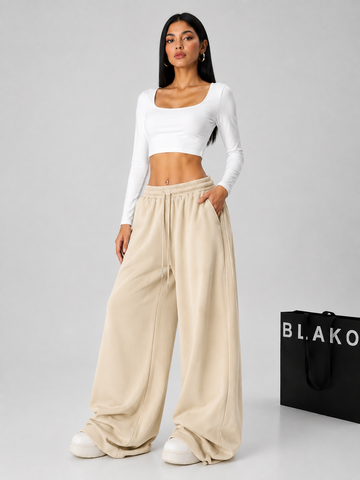 EVERYDAY WIDE-LEG PANTS BEIGE