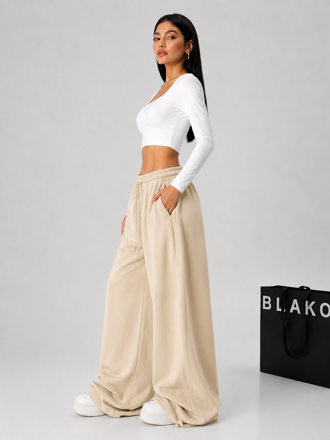 EVERYDAY WIDE-LEG PANTS BEIGE