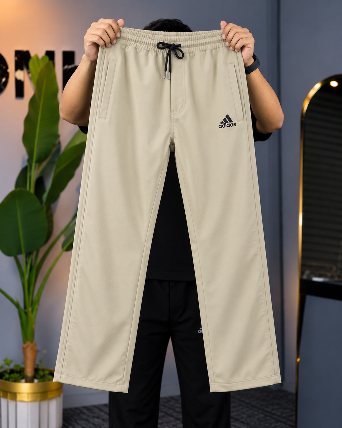 2-in-1 Zip Stripe Trouser - Beige