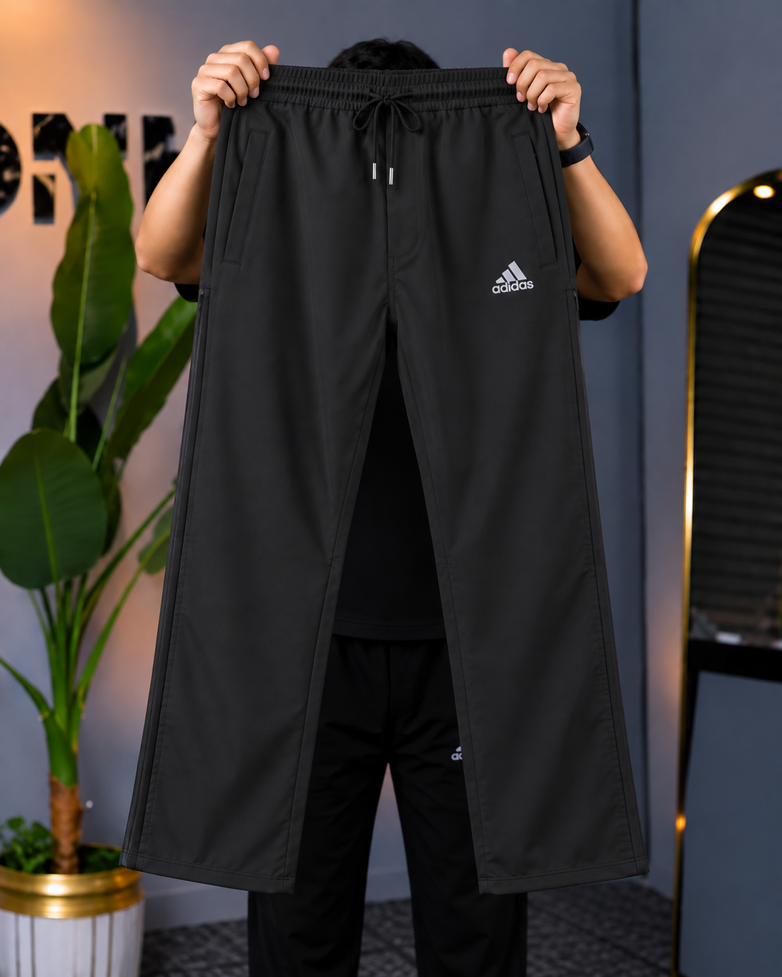 2-in-1 Zip Stripe Trouser - Black