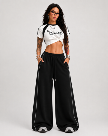 ON REPEAT WIDE-LEG PANTS - Black