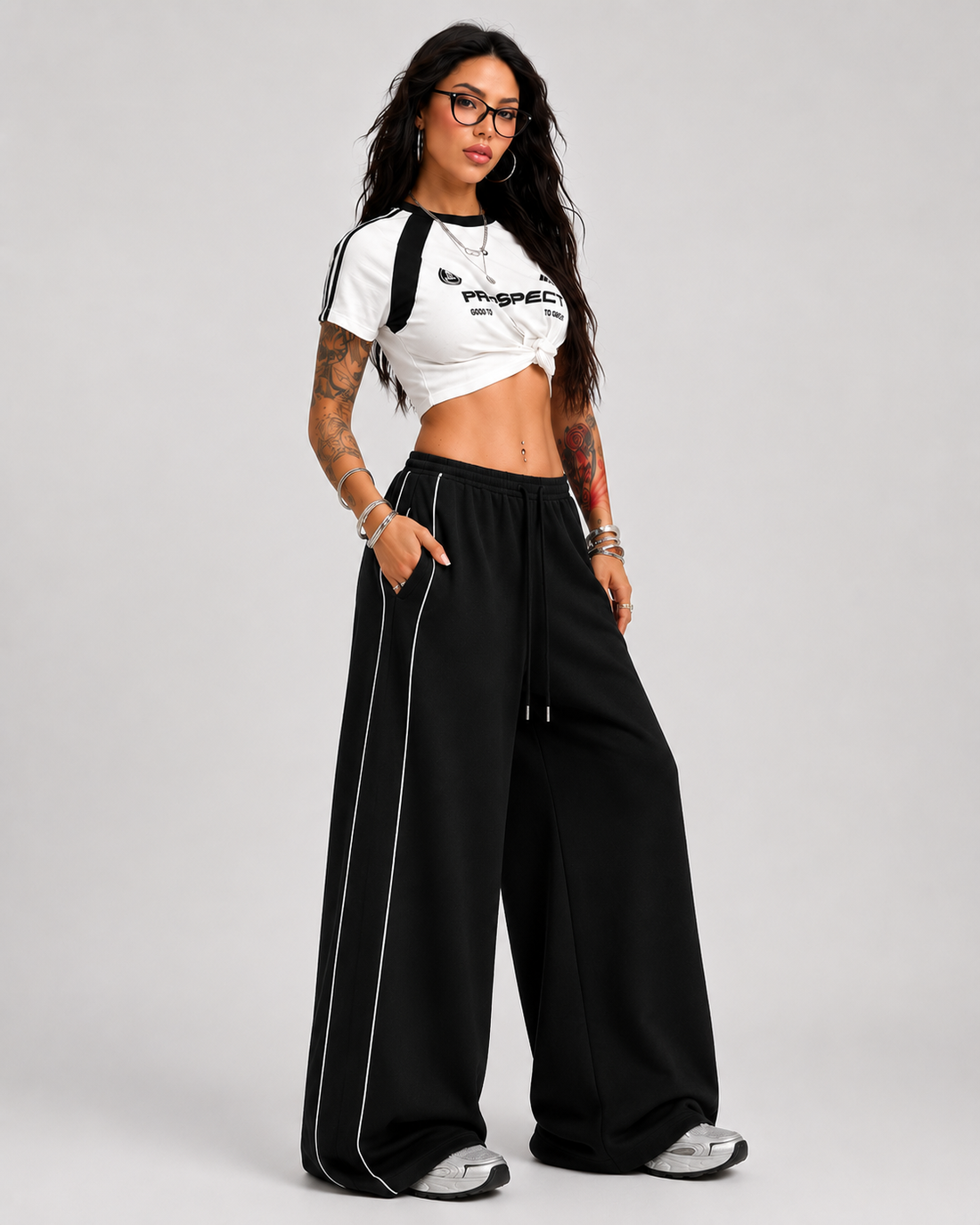 ON REPEAT WIDE-LEG PANTS - Black